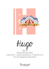 Cargar imagen en el visor de la galería, LÁMINA PERSONALIZADA NATALICIO “CIRCO DE PAPEL” - Formato papel