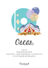 Cargar imagen en el visor de la galería, LÁMINA PERSONALIZADA NATALICIO “CIRCO DE PAPEL” - Formato papel