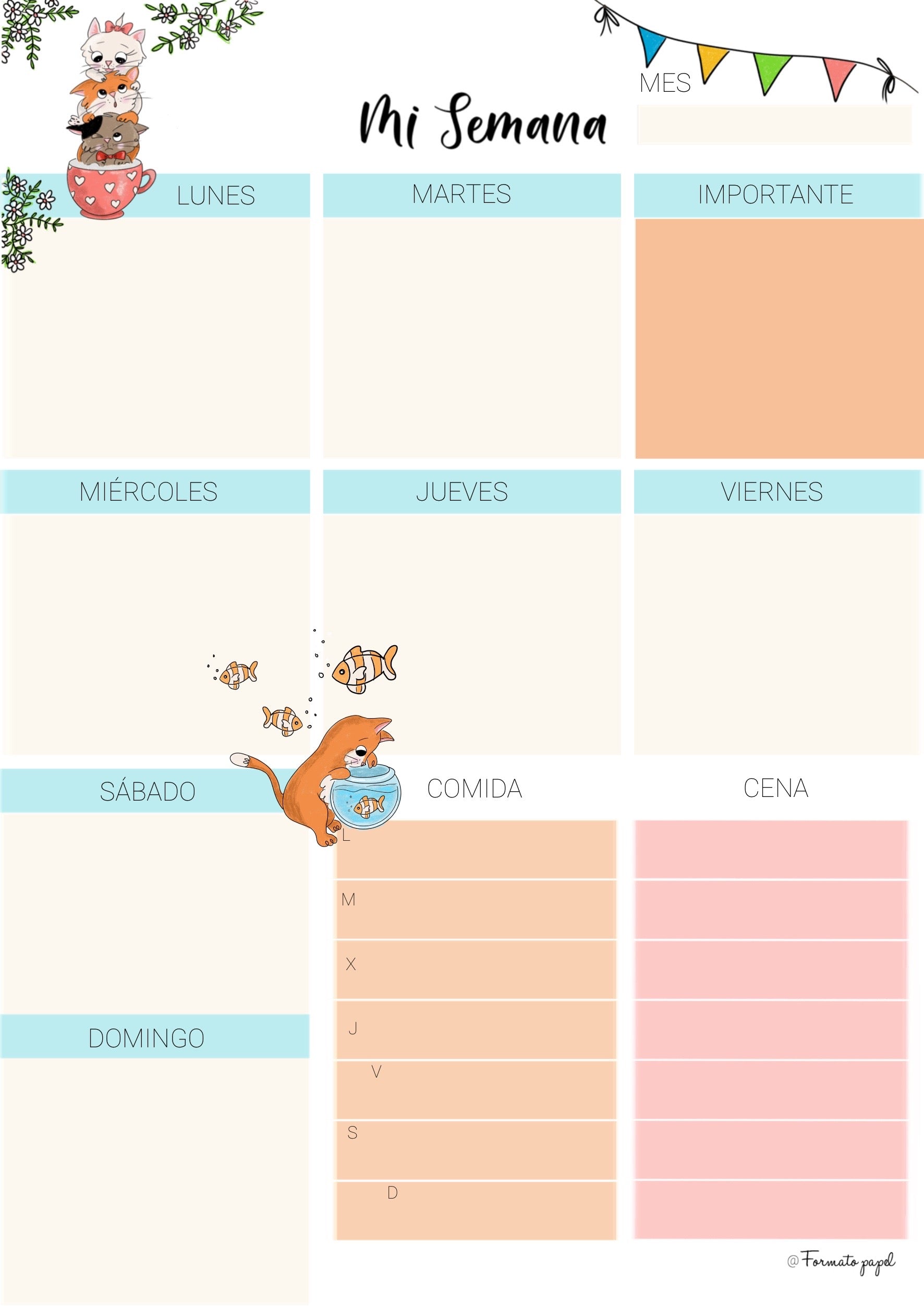 PLANIFICADOR SEMANAL DIN-A5 “MIAU!” - Formato papel, image size:1772x2504